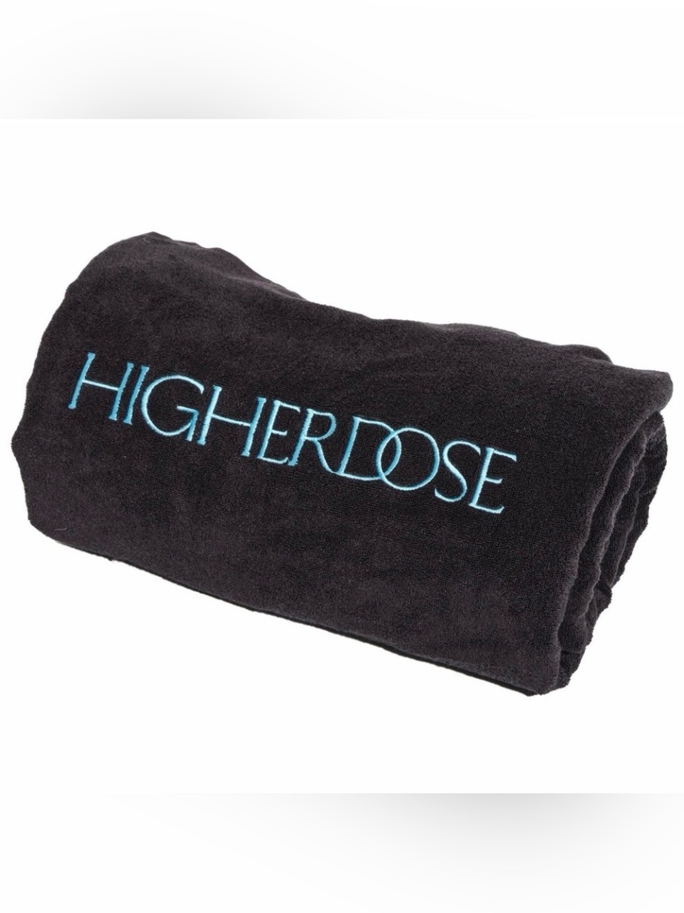 HIGHER DOSE Embroidered Black Bath Towel with Teal Logo
